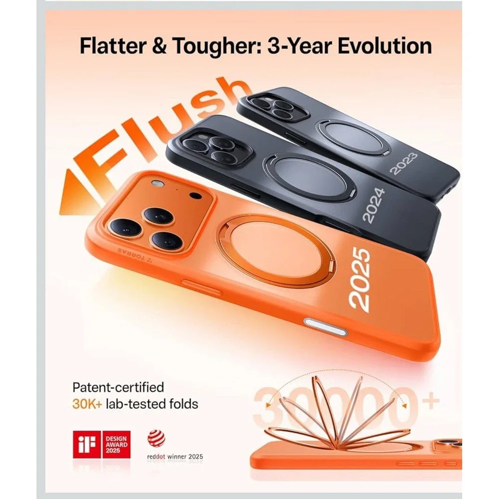 TORRAS Upgraded 360 Magnetic Stand for iPhone 17 Pro Max‎ Case- Orange
